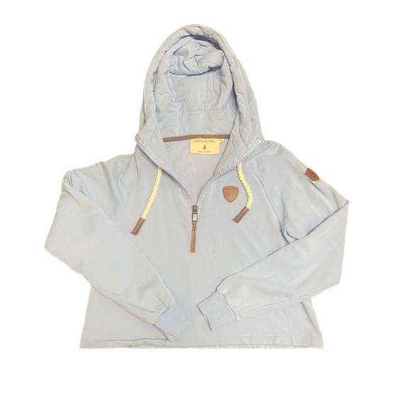 Wanakome Women’s Blue Jay Lee Lee Lux Pullover Drawstring 3/4 Zip Hoodie Sz S - Picture 1 of 4